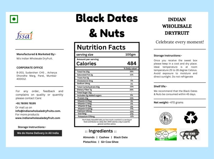 nutrients chart of black date and nuts