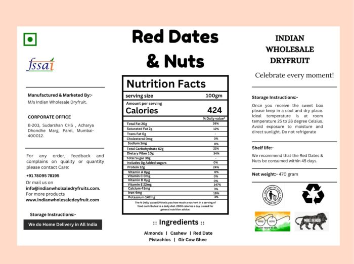 nutrition chart for red dates and nuts